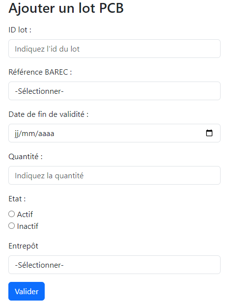 Formulaire d'ajout PCB